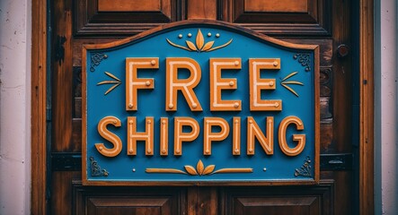 free shipping lettering on a signage in door background