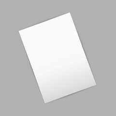 White blank paper sheet. 3D realistic vector illustration isolated on grey.