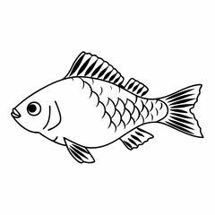 black and white fish line art vector in white background