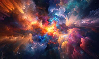 Fototapeta premium Stunning Colorful Cosmic Abstract Artwork Featuring Dramatic Swirls of Light and Color in a Galactic Setting