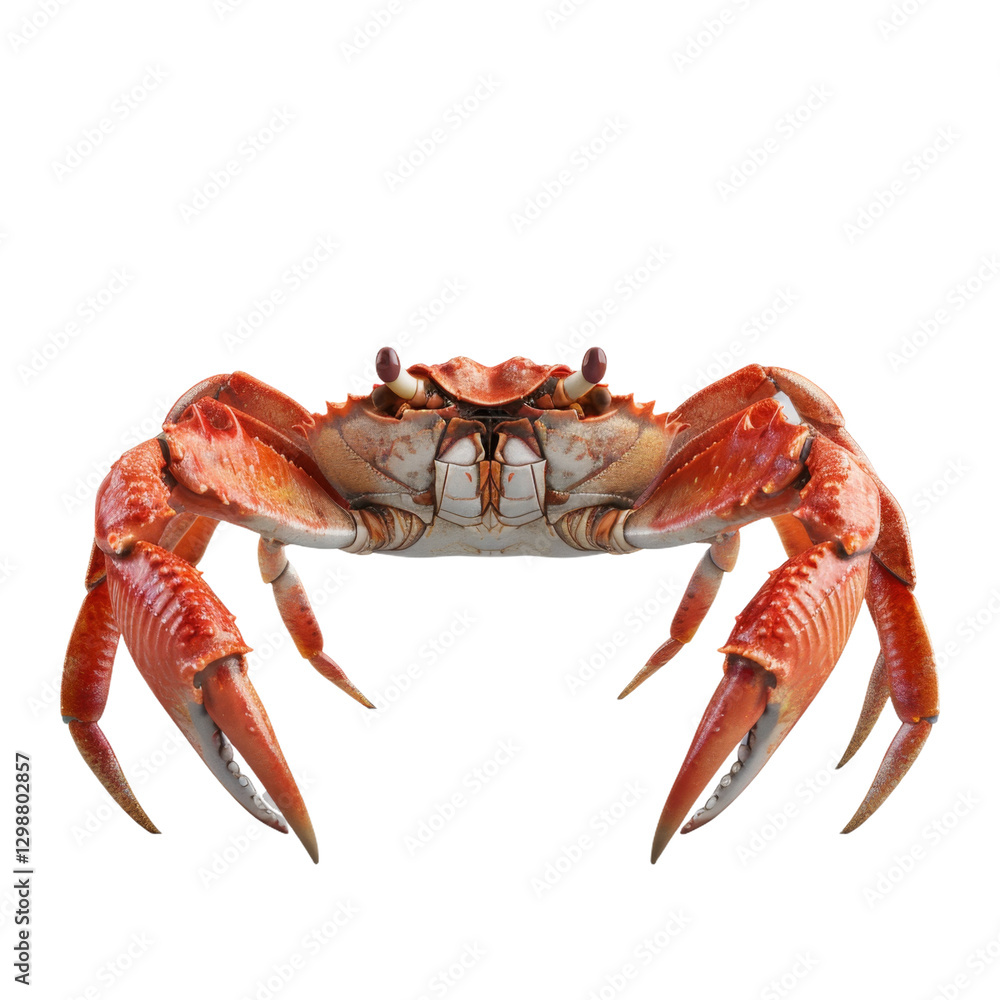 Aufkleber closeup of a red crab with detailed claws and shell on a plain surface