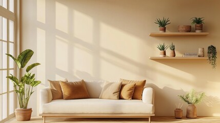 Cozy Minimalist Living Room with Natural Light and Indoor Plants