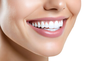Obraz premium Close-up of woman's smile with clean teeth isolated on transparent background.