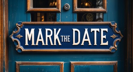 mark the date lettering on a signage in door background