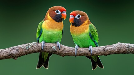 Playful Colorful Birds Displaying Intimate Bond on a Tree Branch