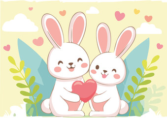 Obraz premium Easter bunny couple in love in pastel colors