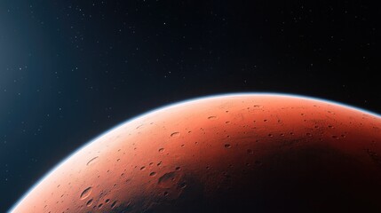 Fototapeta premium close-up of mars showcasing its red planetary surface features and textures against vastness of space
