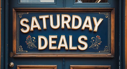 Saturday deals lettering on a signage in door background