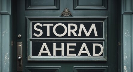 Fototapeta premium storm ahead lettering on a signage in door background