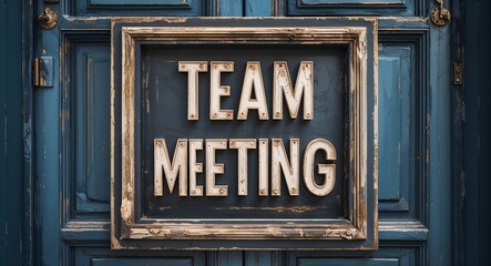 team meeting lettering on a signage in door background
