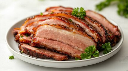 スライスした香ばしいスモークポーク料理 | 艶やかな断面