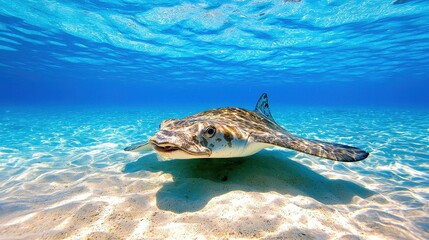 Fototapeta premium Majestic Sea Turtle Gliding Through Crystal Clear Tropical Waters