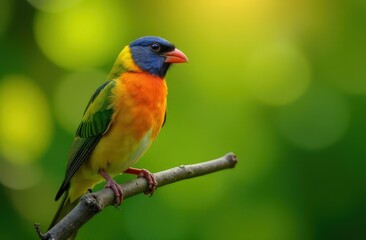 Bright colorful bird on a branch on a blurred background
