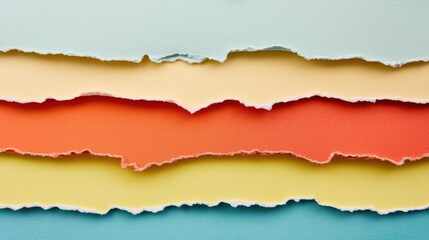 Colorful torn paper layers creating abstract landscape design in pastel and vibrant hues