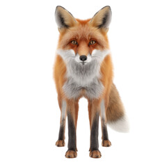 Fototapeta premium Beautiful red fox standing and facing forward with alert eyes and fluffy tail visible