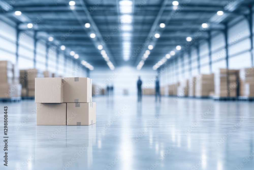 Aufkleber minimalistic warehouse scene with blurred figures in background offers ample copy space for text ove