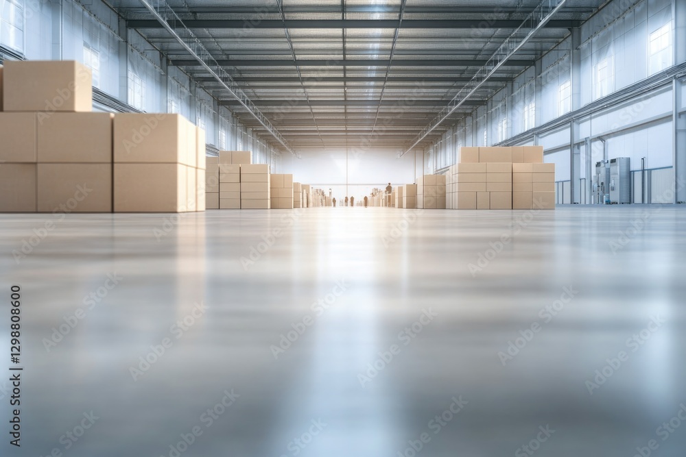Aufkleber minimalistic warehouse scene with blurred figures in background offers ample copy space for text ove