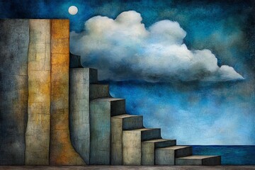 A geometric abstract design of a towering cliff with sharp edges