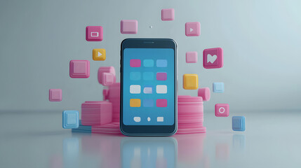 Social media notifications appearing on a smartphone screen, connected world and communication concept, clean vector art