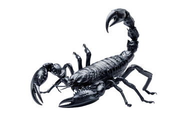 Stunning close up of a black scorpion with detailed claws and curved tail