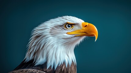 Obraz premium Majestic Bald Eagle Portrait with Striking Blue Background and Detail