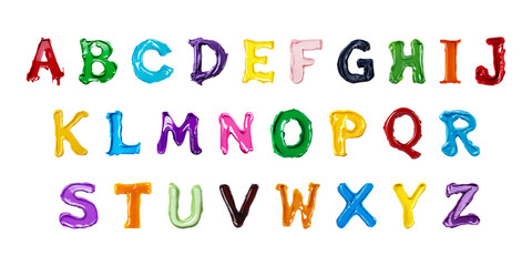 Colorful Glossy Paint Alphabet Letters on transparent Background