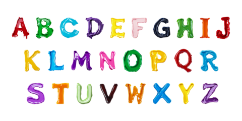 Colorful Glossy Paint Alphabet Letters on transparent Background