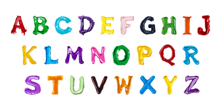 Colorful Glossy Paint Alphabet Letters on transparent Background