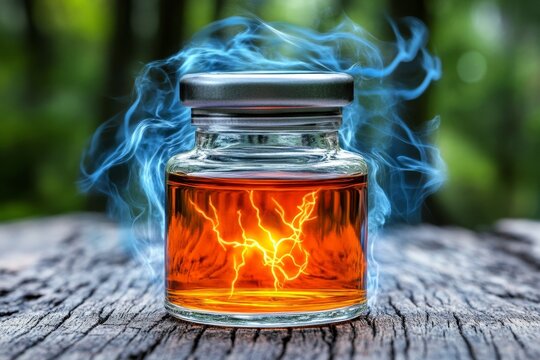 A glowing herbal remedy potion in a glass vial, surrounded by mystical energy