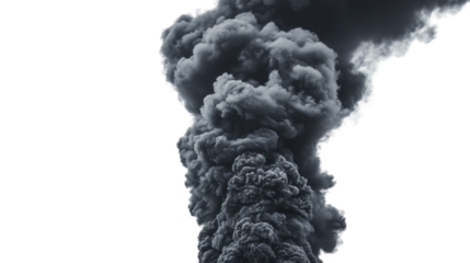 Volcanic smoke eruption cloud isolated on white background illustrating natural disaster environmental impact danger and climate change devastation.