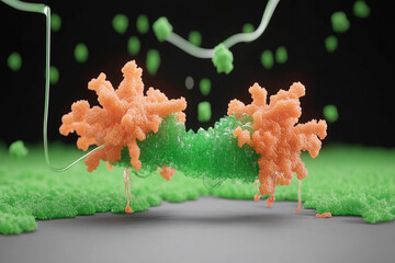 Microorganisms consuming plastic in a vibrant and complex environment during a scientific exploration of biodegradation