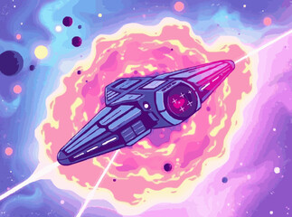 Sci-Fi Spaceship Journey Through Nebula in Deep Space