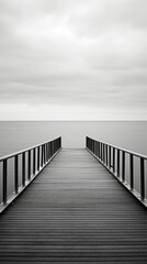 Fototapeta premium Photography of silence ocean monochrome boardwalk railing.