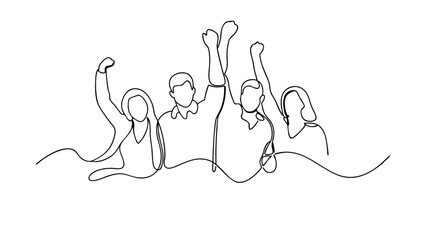 Celebrating Success Oneline Drawing of Joyful Friends