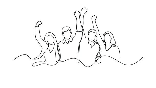 Celebrating Success Oneline Drawing of Joyful Friends