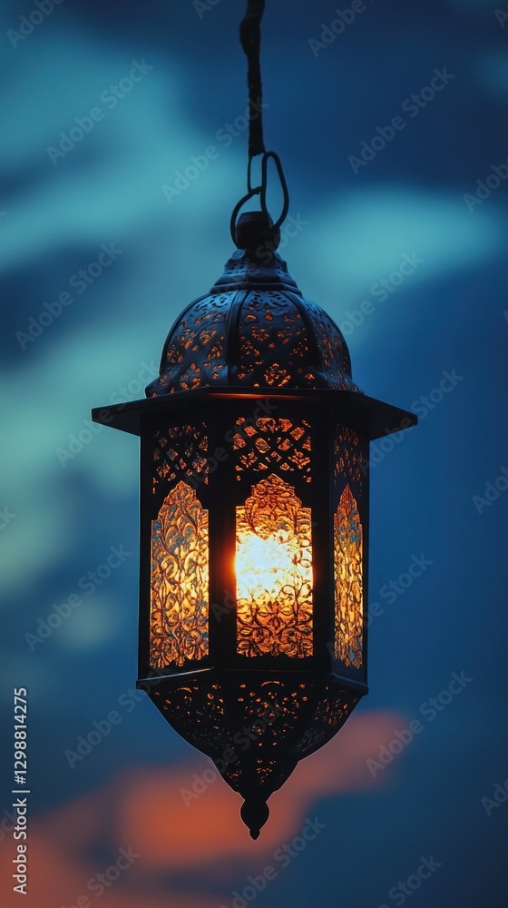 Aufkleber a decorative lantern glowing against a twilight sky, creating a warm and inviting atmosphere.