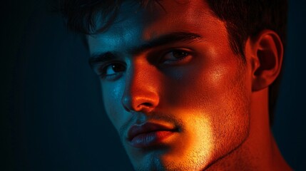 Vibrant Colorful Light Portrait of Man with Dark Background for Professional Use