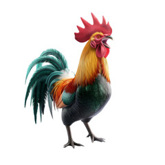 Fototapeta premium Colorful rooster with majestic feathers and comb shown against