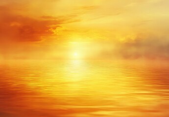 Obraz premium Tranquil Sunrise Over Calm Ocean Waters Bathed in Golden Light with Soft Clouds Reflecting Warm Tones in Peaceful Seascape Environment