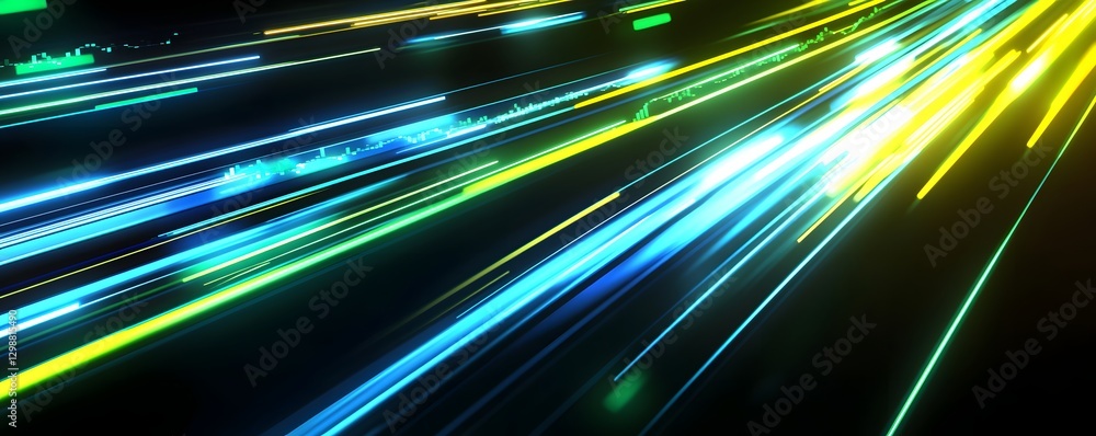 Poster abstract lines of light streak across a dark background