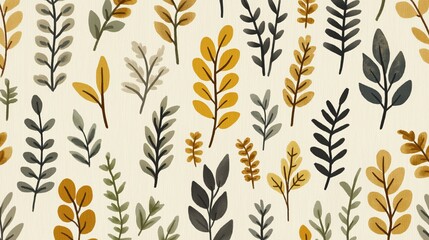 Seamless autumn leaf pattern with hand-painted watercolor foliage on neutral background