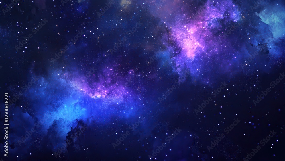 Poster vast cosmic scene with colorful nebulae and sparkling stars in deep space background for astrophysic