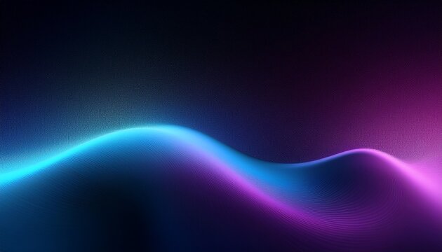 Abstract grainy blue purple color gradient wave black background glowing light dark backdrop