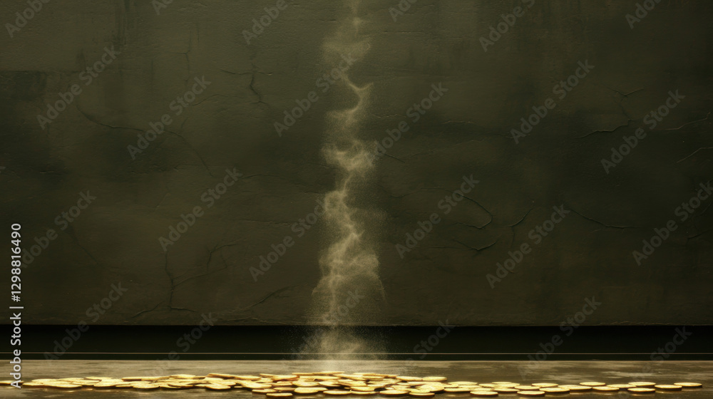 Poster bitcoin crash, crypto price drop sell-off. a mysterious column of smoke rises from a textured surfac