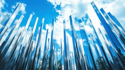 Reflective Pillars Reaching for the Sky: A Modern Art Installation