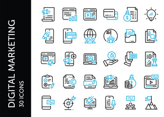 Digital Marketing icon pack. Set icon design