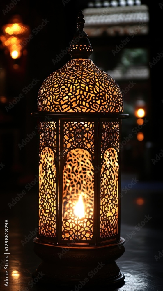 Poster a beautifully designed lantern casting intricate patterns of light.