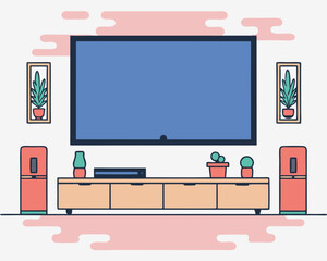 A large flat-screen TV mounted on a modern living room wall.