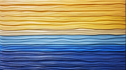 Vibrant yellow and blue waves textured abstract art - colorful modern wall decor