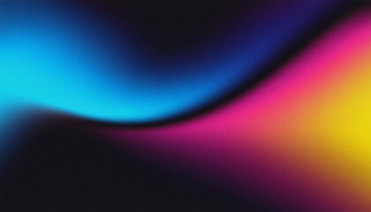 Grainy gradient background blue pink yellow abstract glowing color wave black dark backdrop noise texture banner poster header design